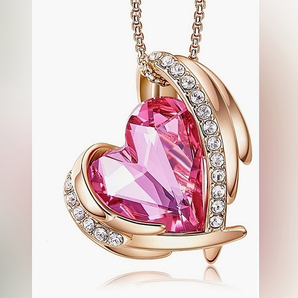 Pink Heart Shaped Crystal 14k Rose Gold Necklace * NWT - Picture 4 of 7